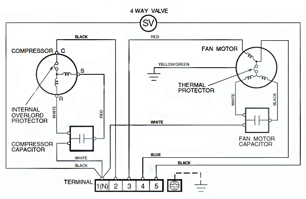 принципиальная электрическая схема соединений наружного блока не инверторного кондиционера LG