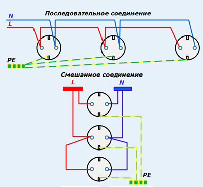 Последовательное соединение розеток схема