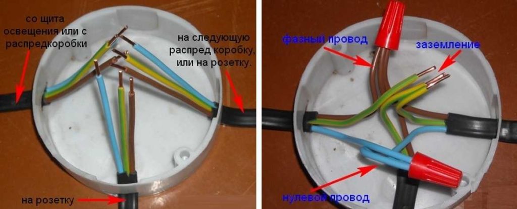 Схема распред коробки розетка выключатель