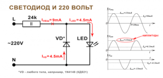 Как подсоединить светодиод к 220 вольт