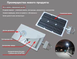 Устройство светильника с солнечной батареей и датчиком движения