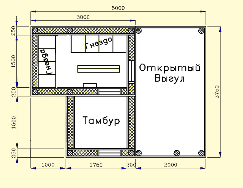 Проект курятника на 10 кур чертежи зимний вариант