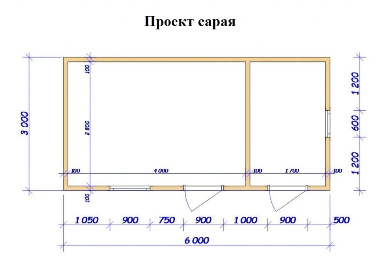 Чертеж сарая 6х3