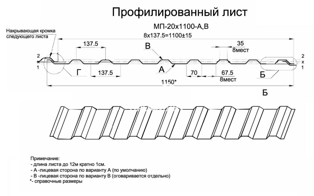 Профнастил мп 20 чертеж